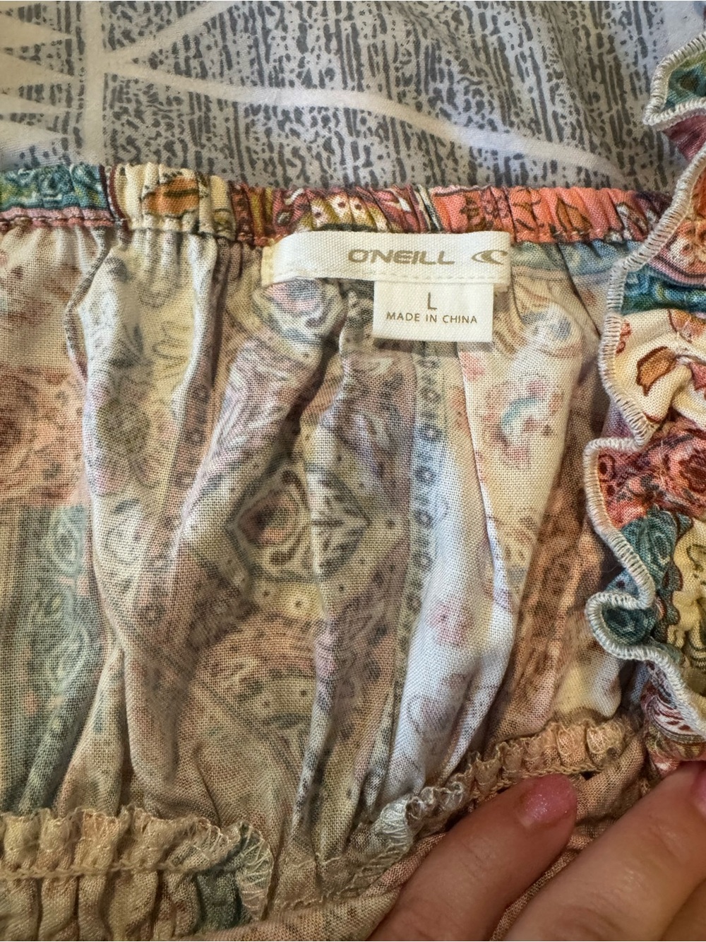 O'Neill Multicolor Paisley Smocked Romper in Coral, Teal & Cream - Picture 5 of 7